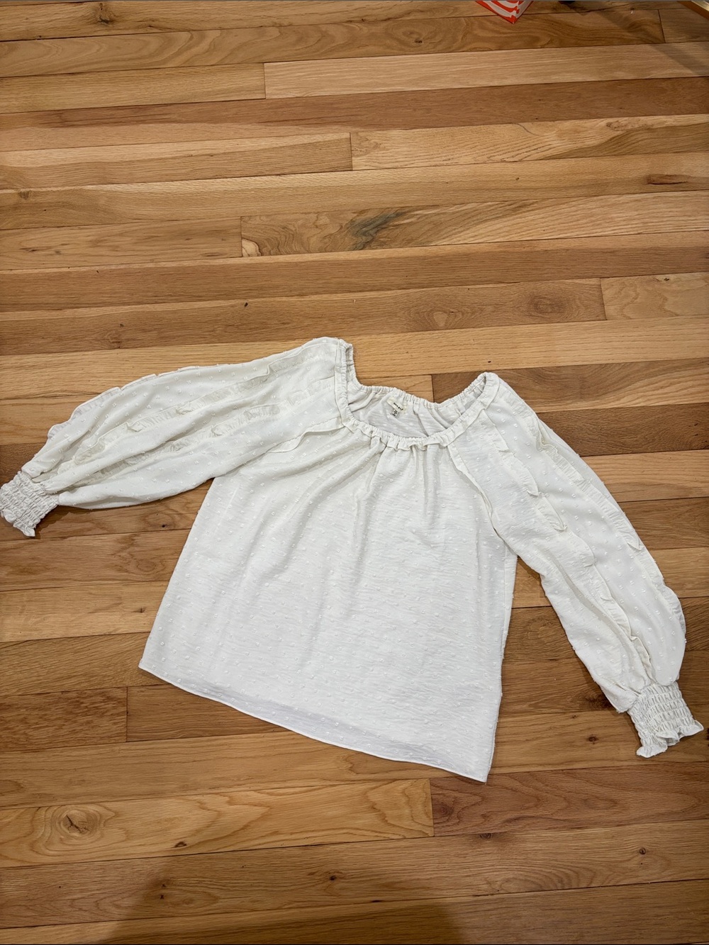 Max Studio Cream Peasant Blouse with Smocked Cuffs